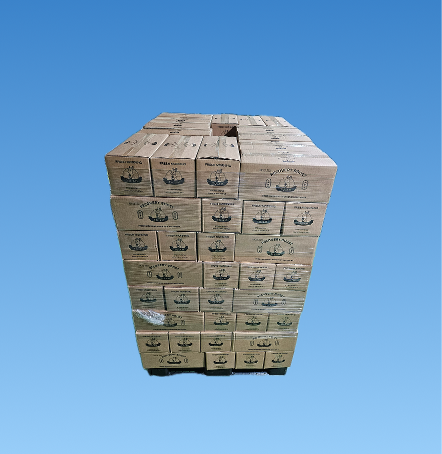 Stack of TO. AM boxes with a blue background
